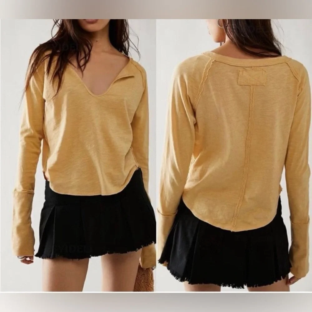 Like New Free People We The Free Hailey Deep V-Neck Long Bell Sleeve Top - Picture 2 of 5